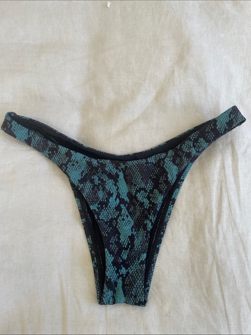 Vitamin A Teal and Black Snake-Print Bikini Bottom